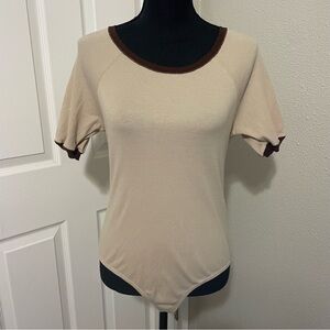 Intimately Free People Beige and Brown Women's Bodysuit Short Sleeve size large